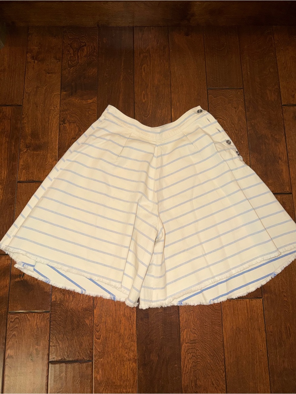 Free People White Jean Shorts with Light Blue Stripes